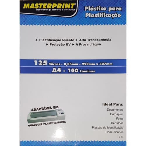 Polaseal Plástico para Plastificação Documentos Fotos 125 Micras 0,05x80x111mm  Masterprint