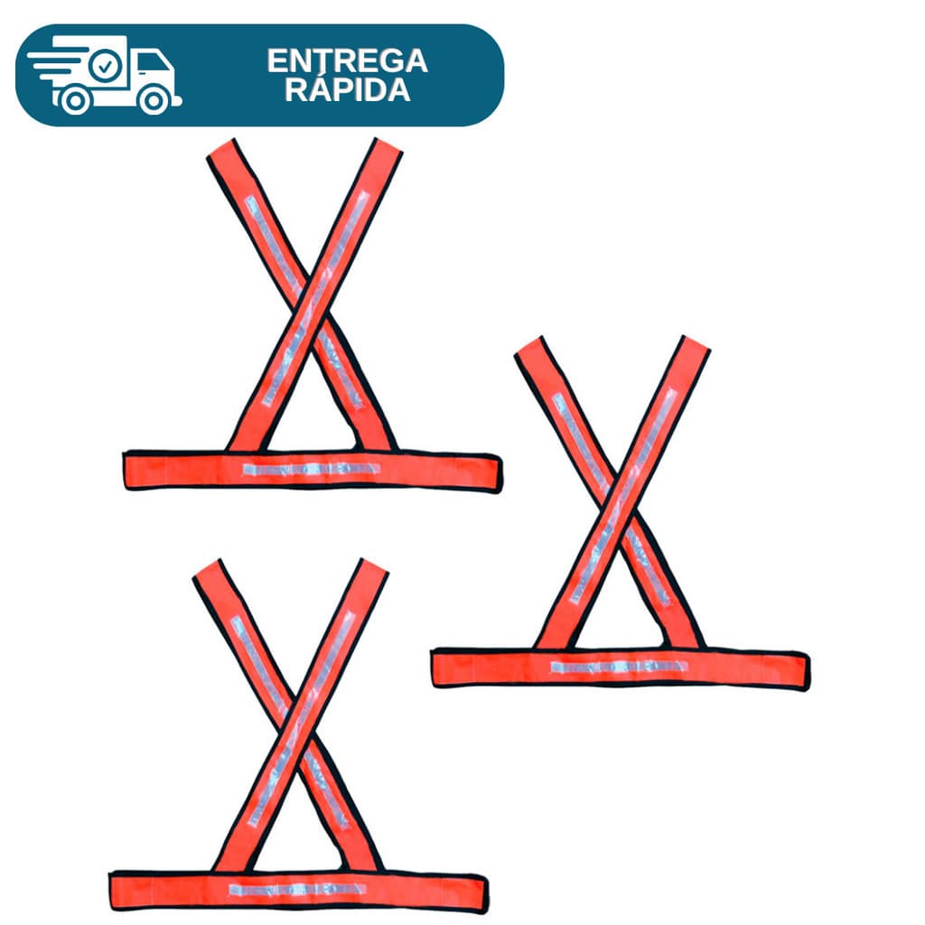 Kit 3 Colete De Sinalização Refletivo PVC Tipo X Segurança Para Obras Motoqueiro Rodovias Manobrista
