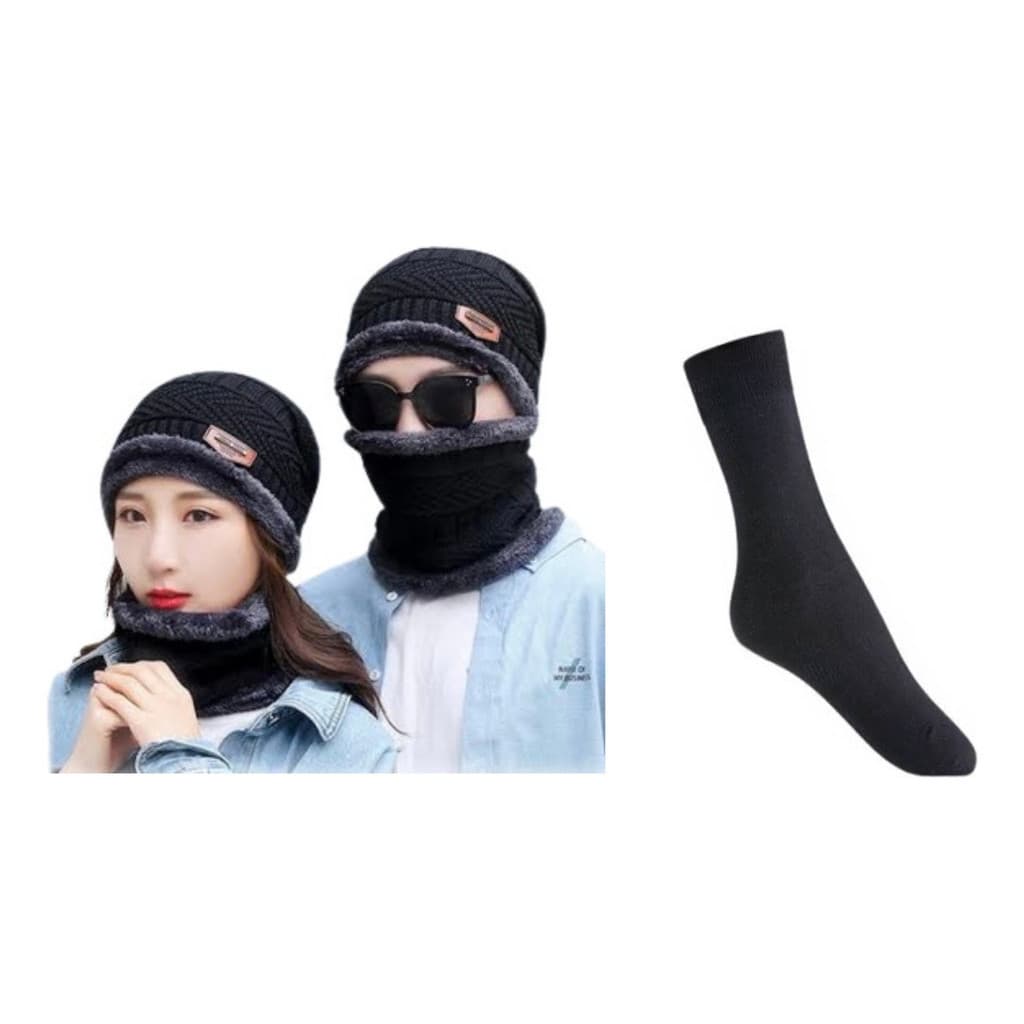 2 Pares Meia Térmica Peluciada 2 Pares Touca Gorro Térmico