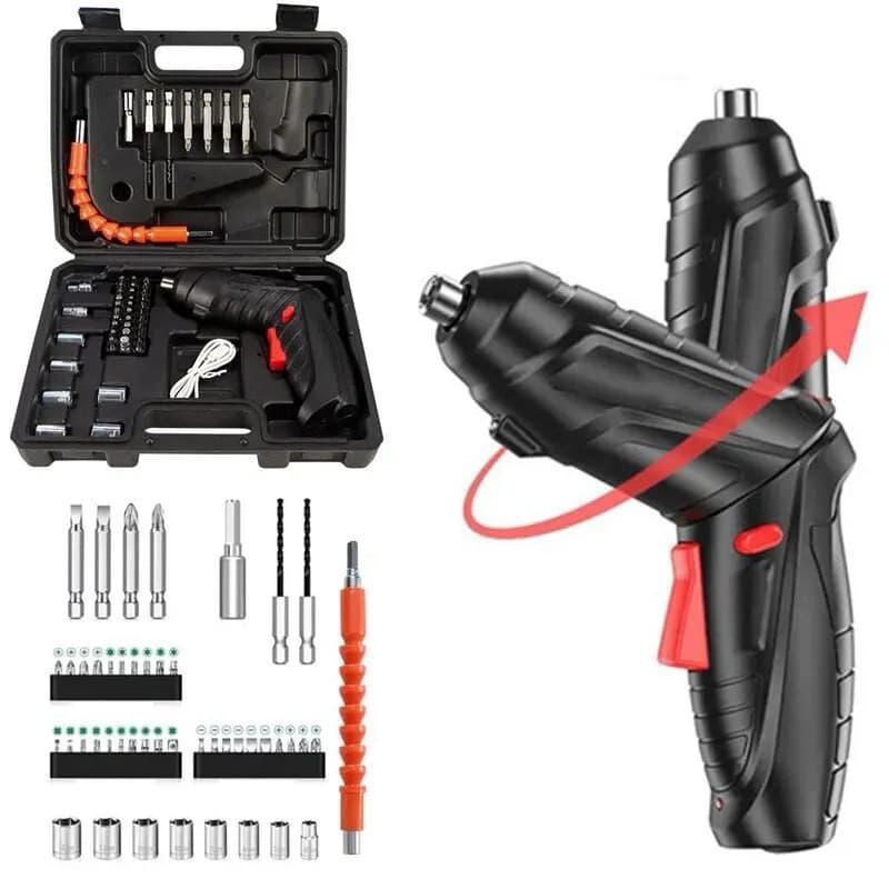 kit Parafusadeira/furadeira 48 Pçs À Bateria Carregador Usb (Dupla posição) C/Caixa de ferramentas