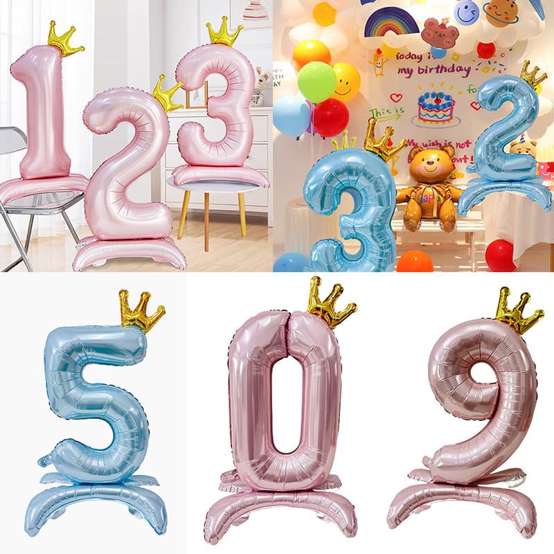 【 READY STOCK 】 32 Inch Pink Blue Crown 0-9 Digital Aluminum Foil Balloon Festa De Aniversário Decoração Foto Propulsora