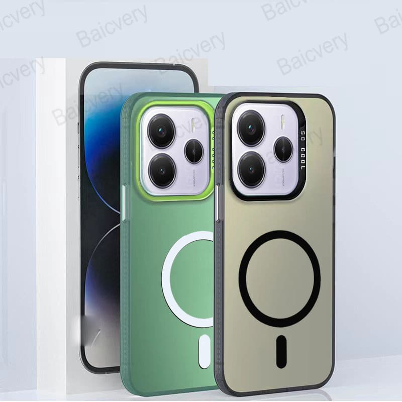Invólucro Para Xiaomi Redmi Note 14 4G 5G Capa Fosca Colorida Com Adesivo Magnético