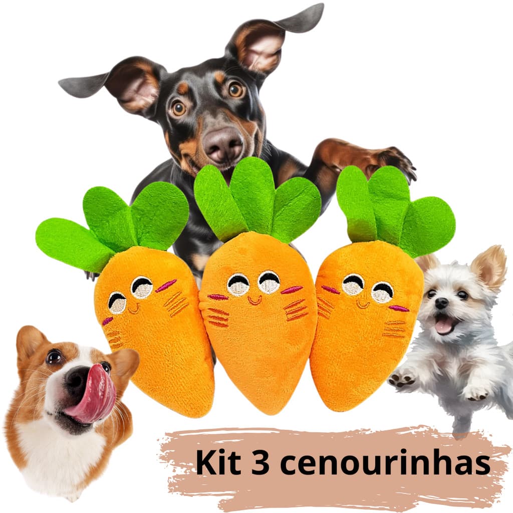 Kit 3 Brinquedos Cenoura De Pelúcia  P/ Pet Cachorro - Bichinho Com Apito