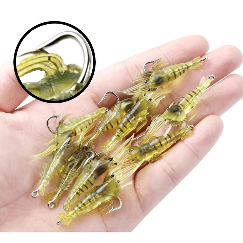 Kit Isca Artificial Camarão Amarelo 4cm - Tucunaré Traíra Curvina Robalo