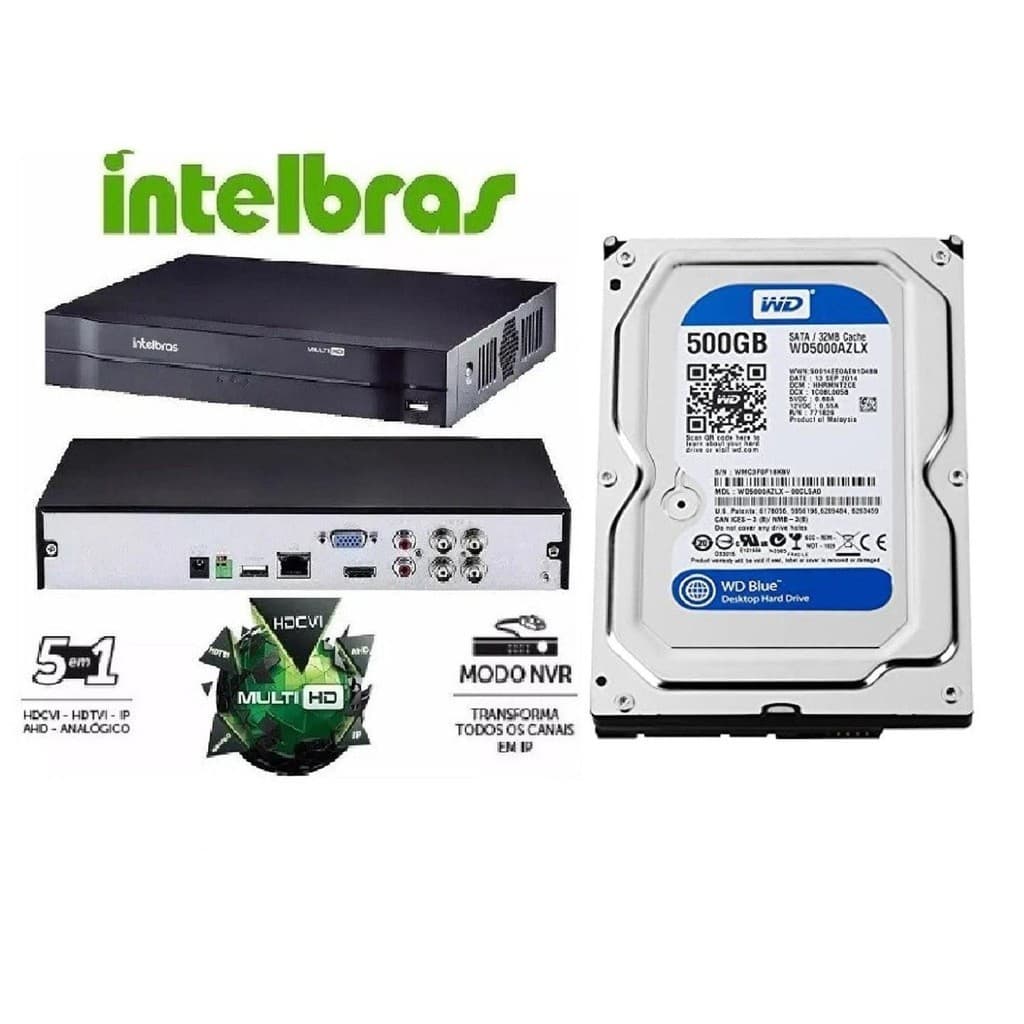 Dvr gravador INTELBRAS 4 canais Full hd + hd 500GB