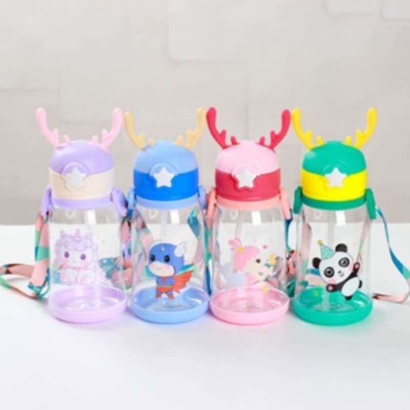 Garrafa De Alce Água Infantil Criança Portátil Com Canudo Desenho Multicolorido
