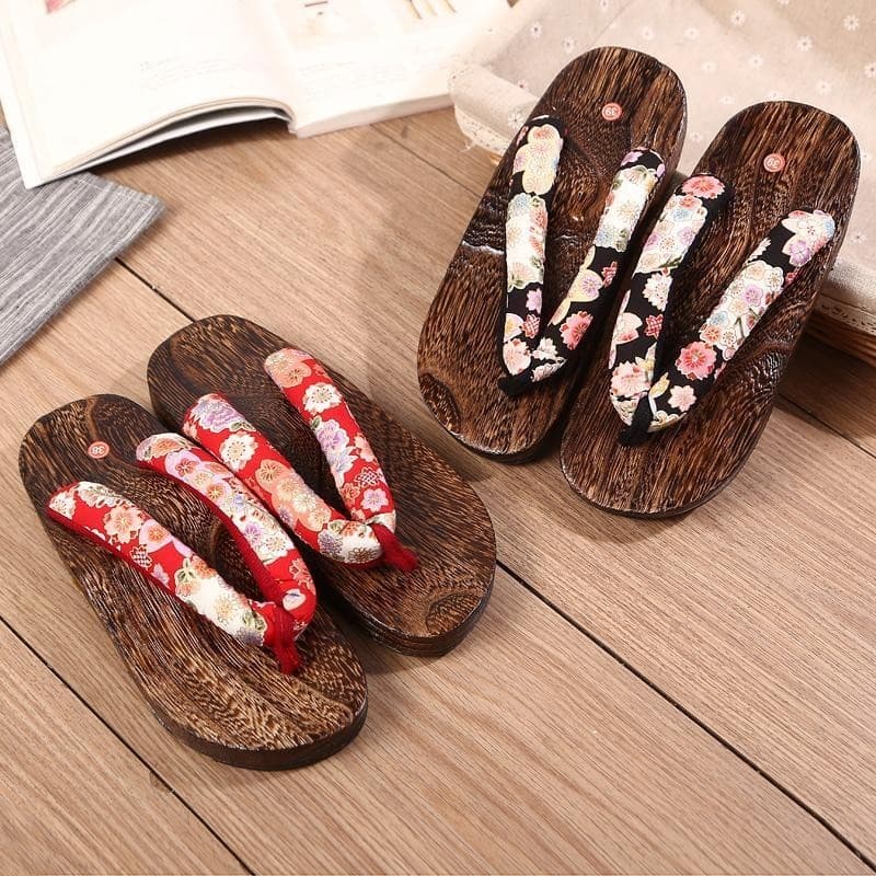 Flip-flops Japoneses Flip-Flops Feminino Queimado Paulownia Tamancos Flat Flip-Flops Anti-Derrapantes Chinelos de Madeira Resistentes ao Desgaste