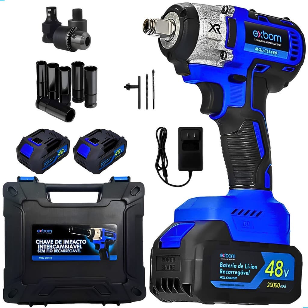 Parafusadeira Chave De Impacto Bateria Portátil 2 Baterias Lítio 48v Mandril 13mm