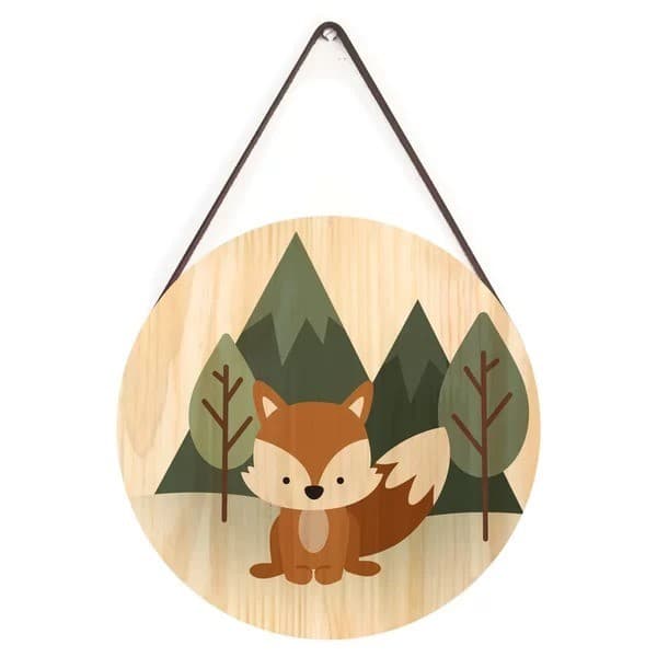 Quadros Pinus Redonda Infantil para Menino Raposa Floresta