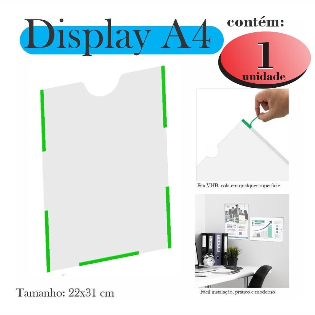 Display a4 expositor porta folhas quadro avisos parede PETG