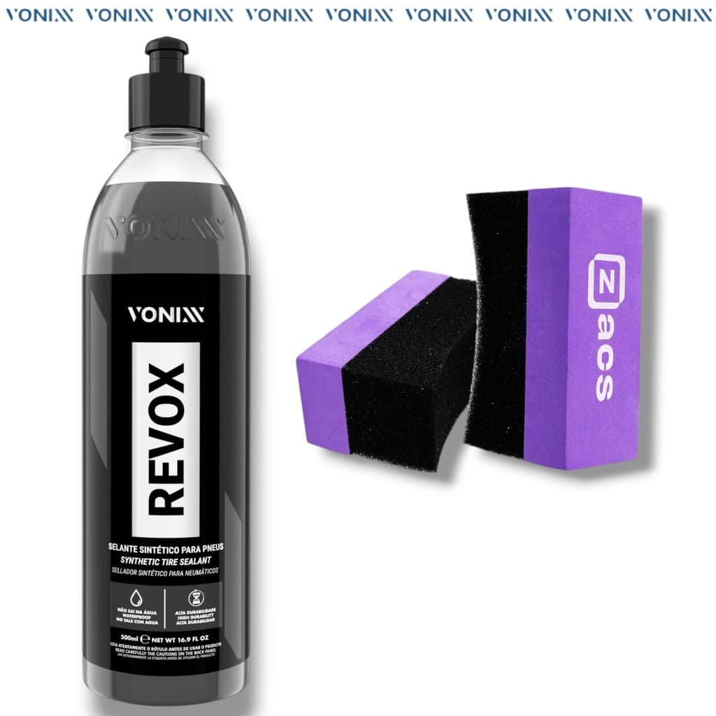 KIT REVOX 500ml + APLICADOR DE PRODUTOS PARA PNEU - VONIXX - Pneu Pretinho Selante para pneus