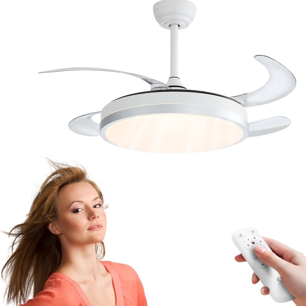Ventilador de Teto com Luz LED 3 Cores Pás Retrátil C/ Controle Remoto Bivolt
