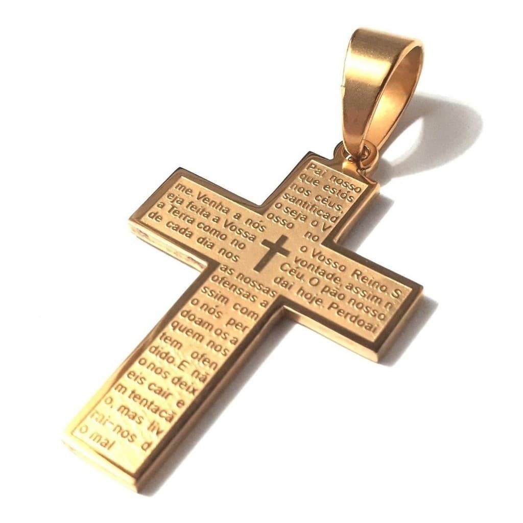 Pingente Crucifixo Cruz Pai Nosso Grande Alto Relevo Banhado