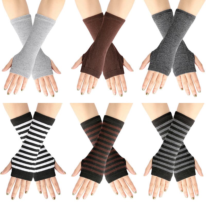 Capa De Braço Vintage Luvas De Cotovelo Listradas Mittens Sem Dedo Moda De Outono Inverno Longa Tricotada
