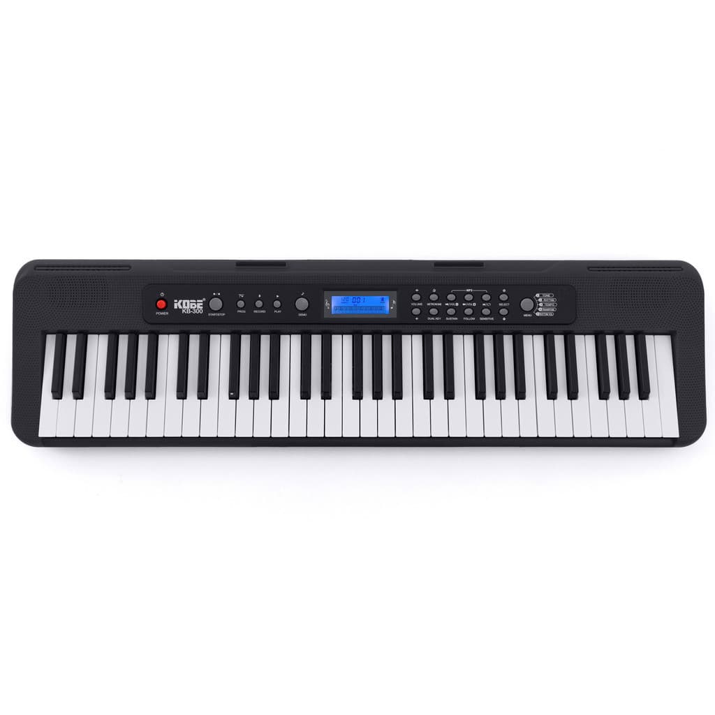 Kit Teclado Musical Kobe KB-300 5/8 61 Teclas Sensitivas com Pedal Sustain e Capa Preta