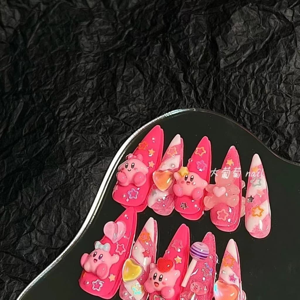 [HANDMADE] Prego artificial princesa estilo Kirby pêssego rosa Y2K doce e fresco Babes fototerapia unhas unhas reutilizáveis e removíveis