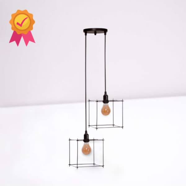 kit com 02 peças Lustre Pendente Luminária Aramado Quadrado Duplo