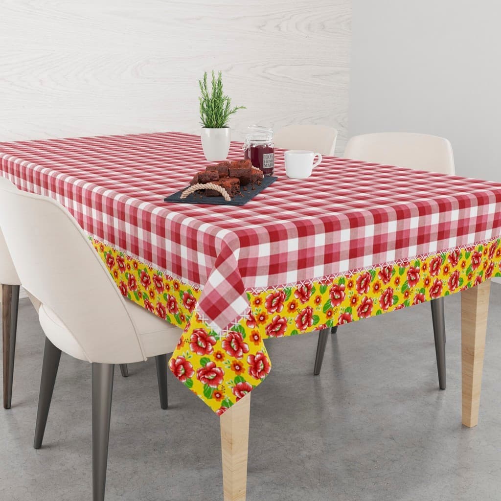 Toalha De Mesa 6 Lugares Tecido Oxford Festa Junina Arraiá Xadrez Chita Amarelo TLS30 220x140cm