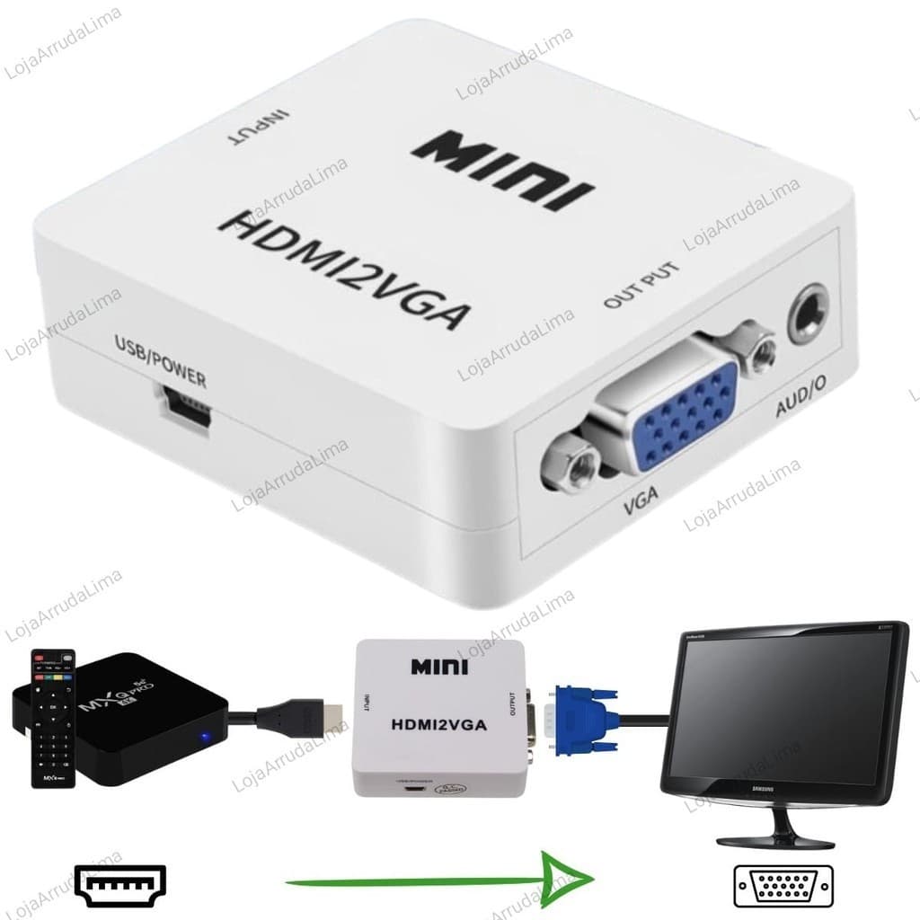 Adaptador Conversor Entrada Hdmi Para Saída Vga 1080p Vídeo Áudio