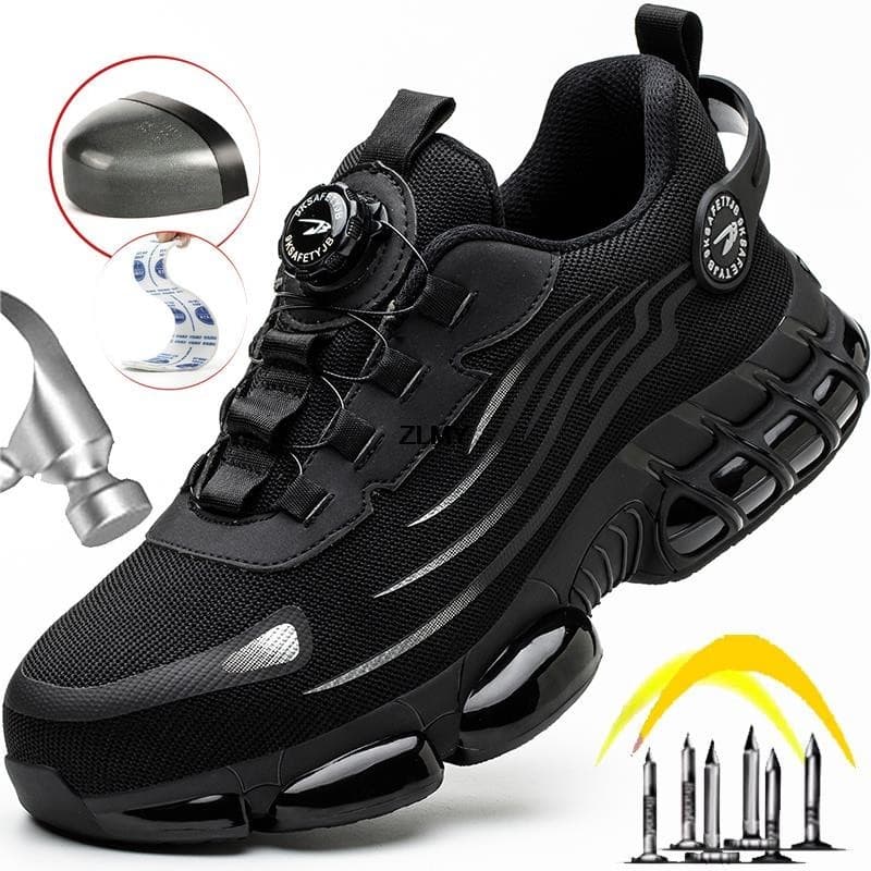 Anti-Deslizamento Sapatos De Trabalho De Segurança Masculino Aço Toe Tênis À Prova De Punctura Botão Rotativo Botas Espo