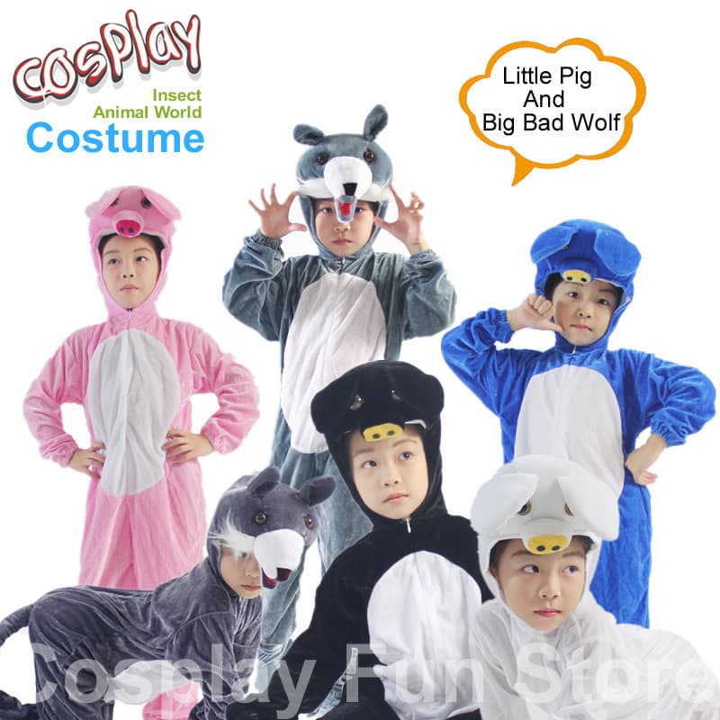 Fantasia Infantil do Lobo Mau e dos Porquinhos, Macacão de Personagem de Desenho Animado, Roupas para Apresentações de T