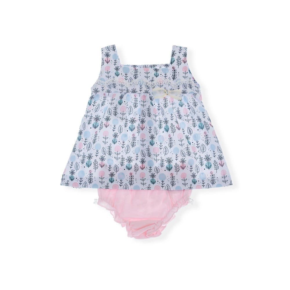Conjunto de Bebê Menina Otolina Vestido C/ Calcinha Folhas Rosa