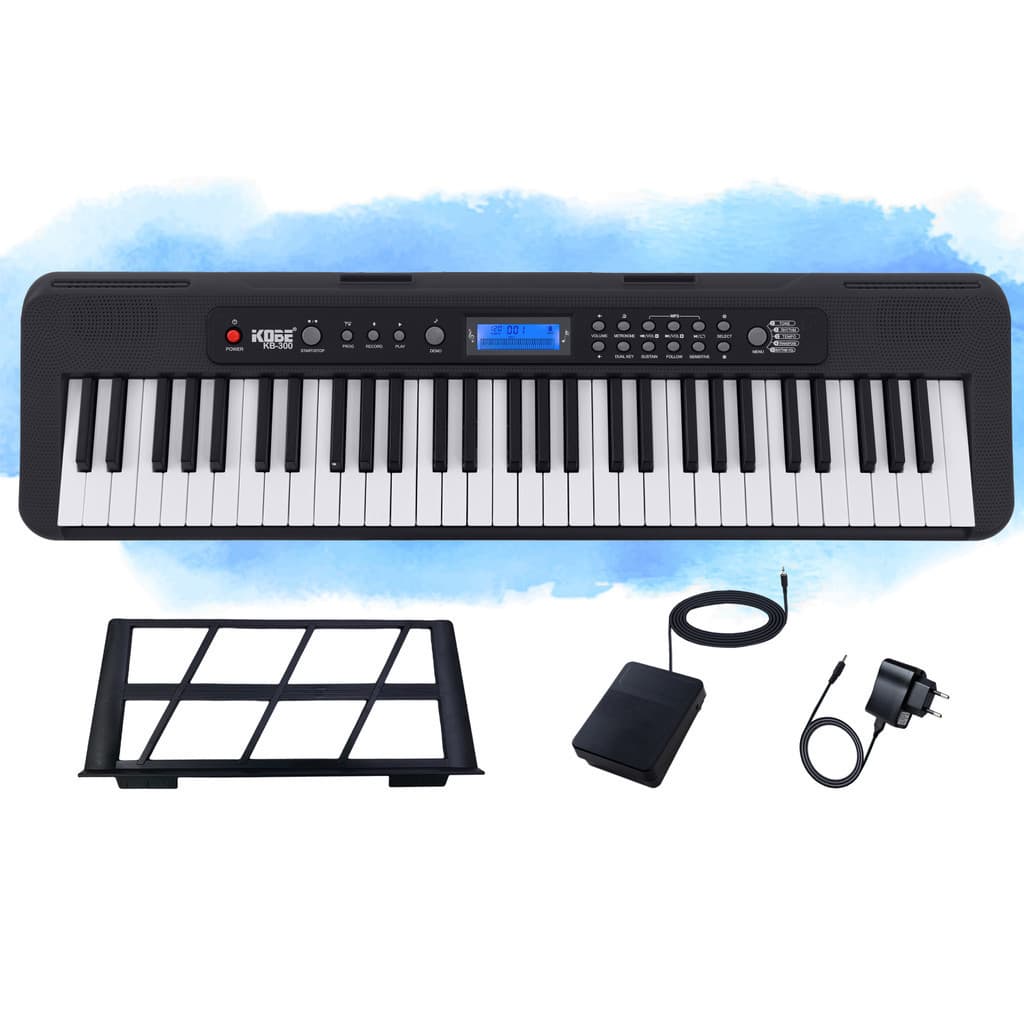 Teclado Musical Estudante Kobe KB-300 5/8 61 Teclas Sensíveis ao Toque com Pedal Sustain