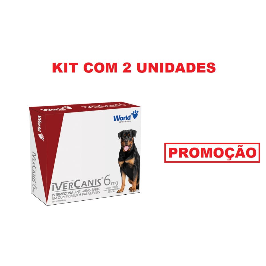 Kit 2 Unidades Remédio Para Carrapato, Pulga e Sarna Ivercanis 6mg 4 Comprimidos World