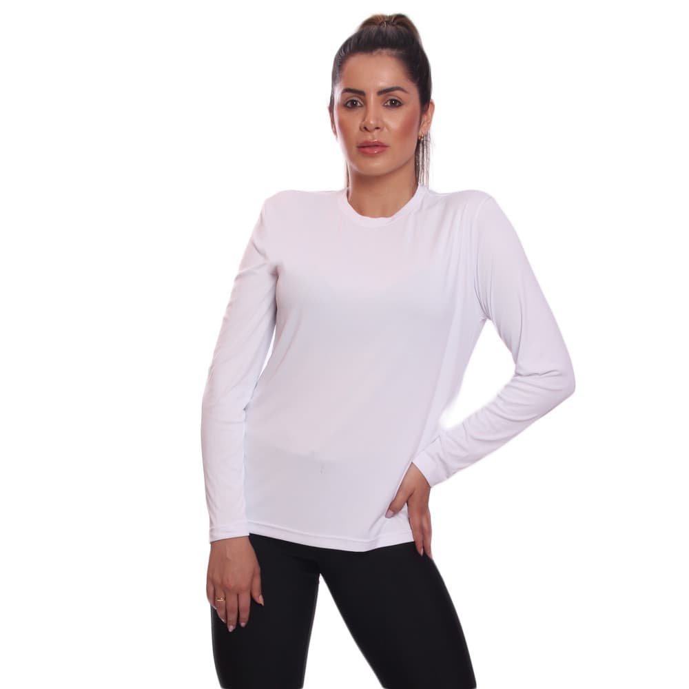 Camiseta Manga Longa Feminina Dry Proteção UV Básica Lisa Academia Treino Fitness