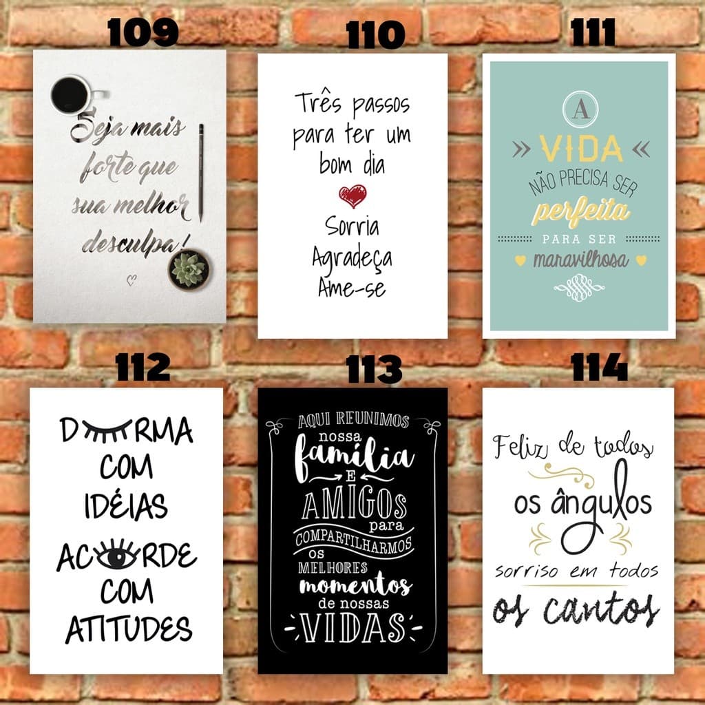 Kit C/ 6 Quadros Frases Motivacionais Quadro Decorativo Grande Para Quarto, Sala, Cozinha