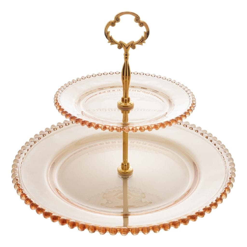 PRATO DUPLO CRISTAL DE CHUMBO P/DOCES PEARL AMBAR METALIZADO 19/32x24cm