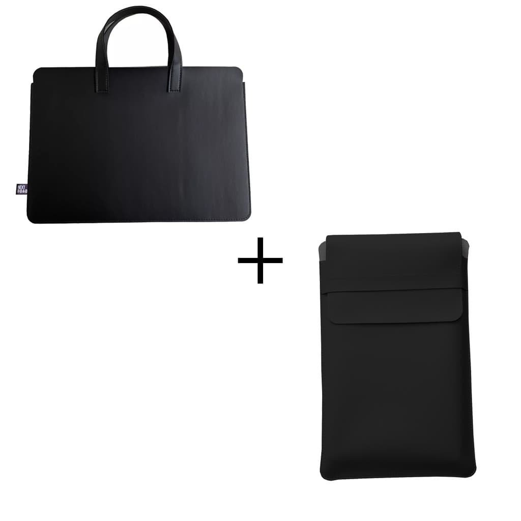 Sacola mais Pasta para Notebook em Couro Sintético Preto