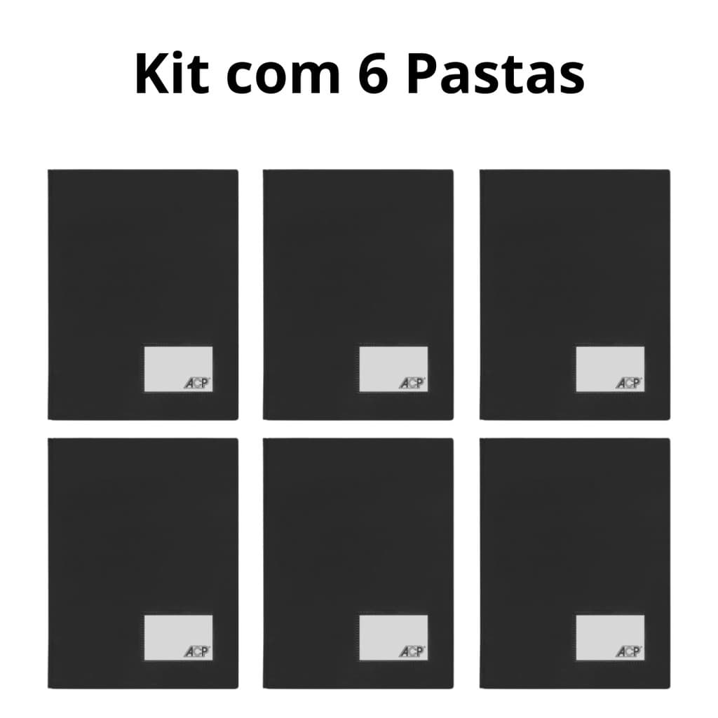 6 Pastas Catálogo Preta C/ 50 Envelopes Plásticos Finos Acp