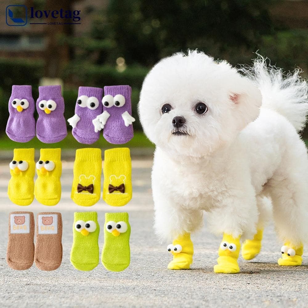 LOVETAG 4 Pçs Antiderrapante Proteger Patas Filhote De Cachorro Sapatos Macios Pet Malhas Meias Bonito Dos Desenhos Anim