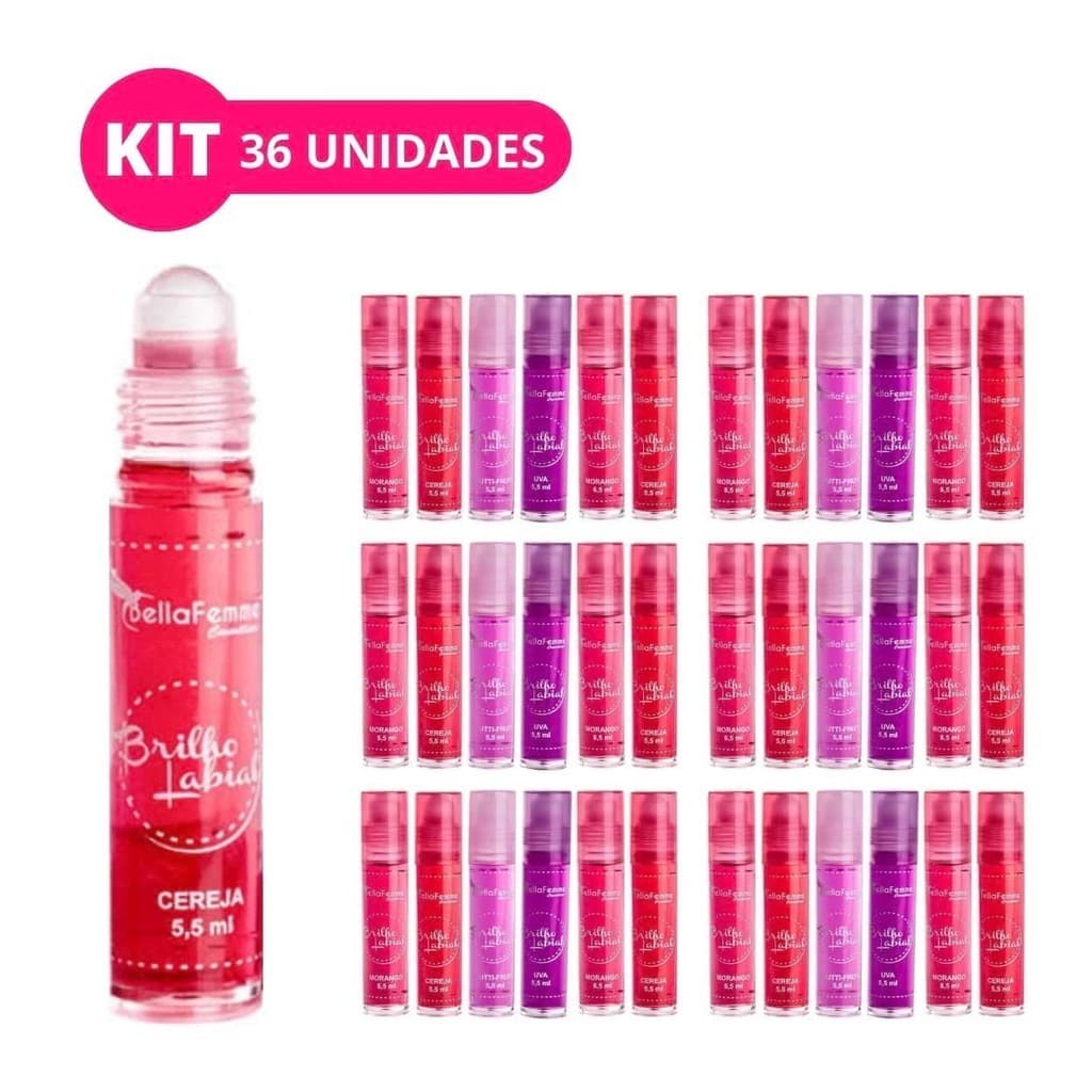 Kit 36 Gloss Labial Brilho Roll On Frutinhas Hidratante Lábios Revenda