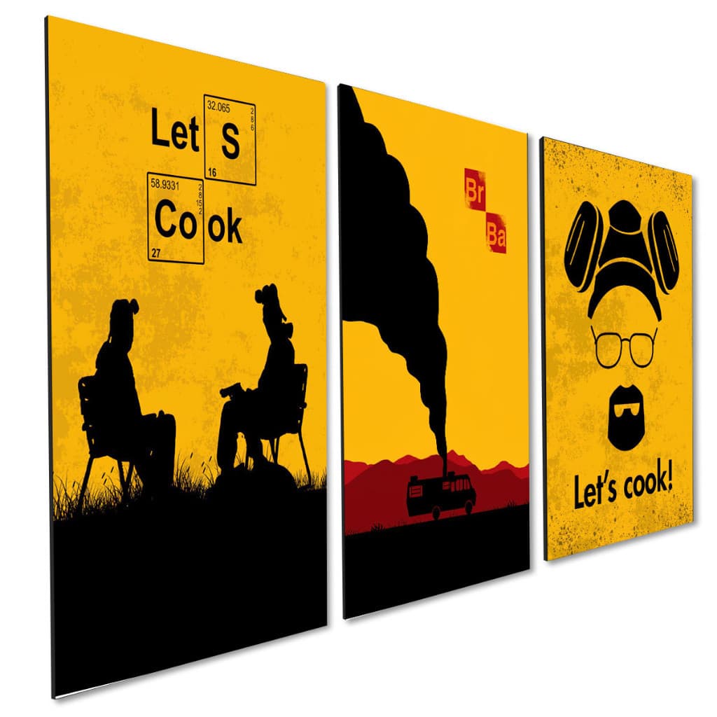 Kit 3 Quadros Decorativos Breaking Bad Walter White Jesse Pinkman Séries