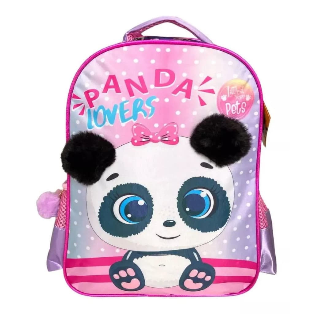 MOCHILA INFANTIL PANDA CHAVEIRO POM POM 15,5''