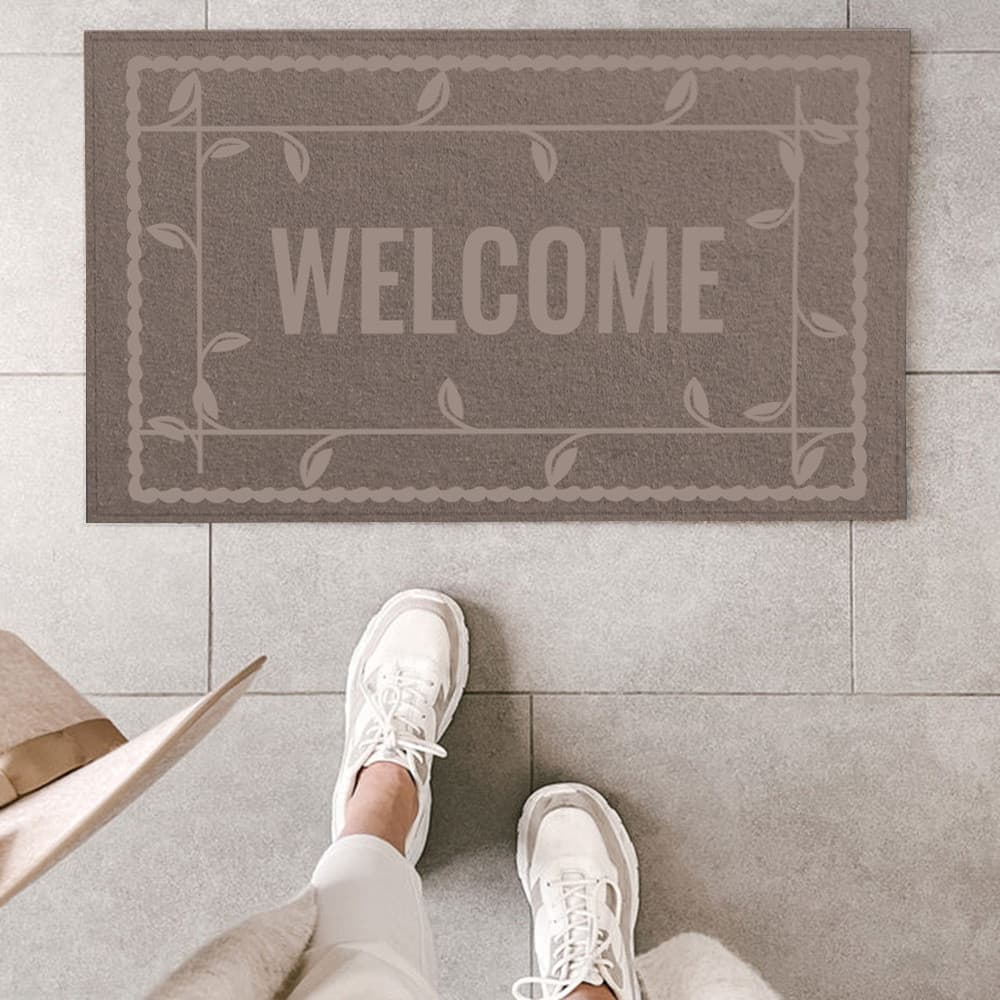 Tapete Welcome Bege Com Bege 45x65cm - Antiderrapante