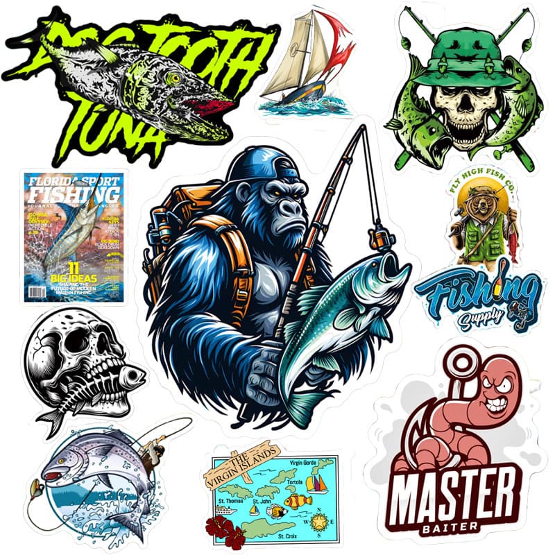 50 Pçs Mar Isca De Pesca Logotipo Adesivos Engraçado Estilo Pescador Viagem Ao Ar Livre Para Barco Acessórios Caixa Ades