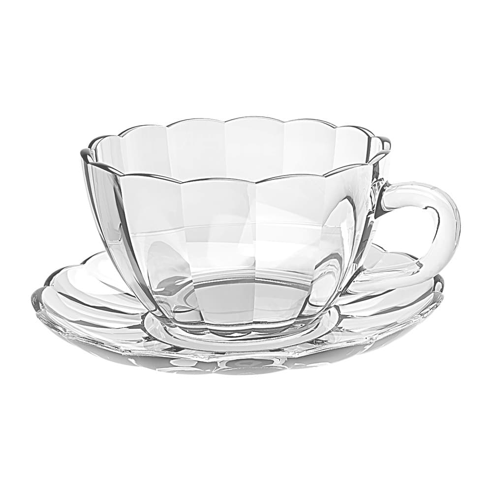 Jogo 6 Xícaras Para Café De Vidro Com Pires Peach 240ml