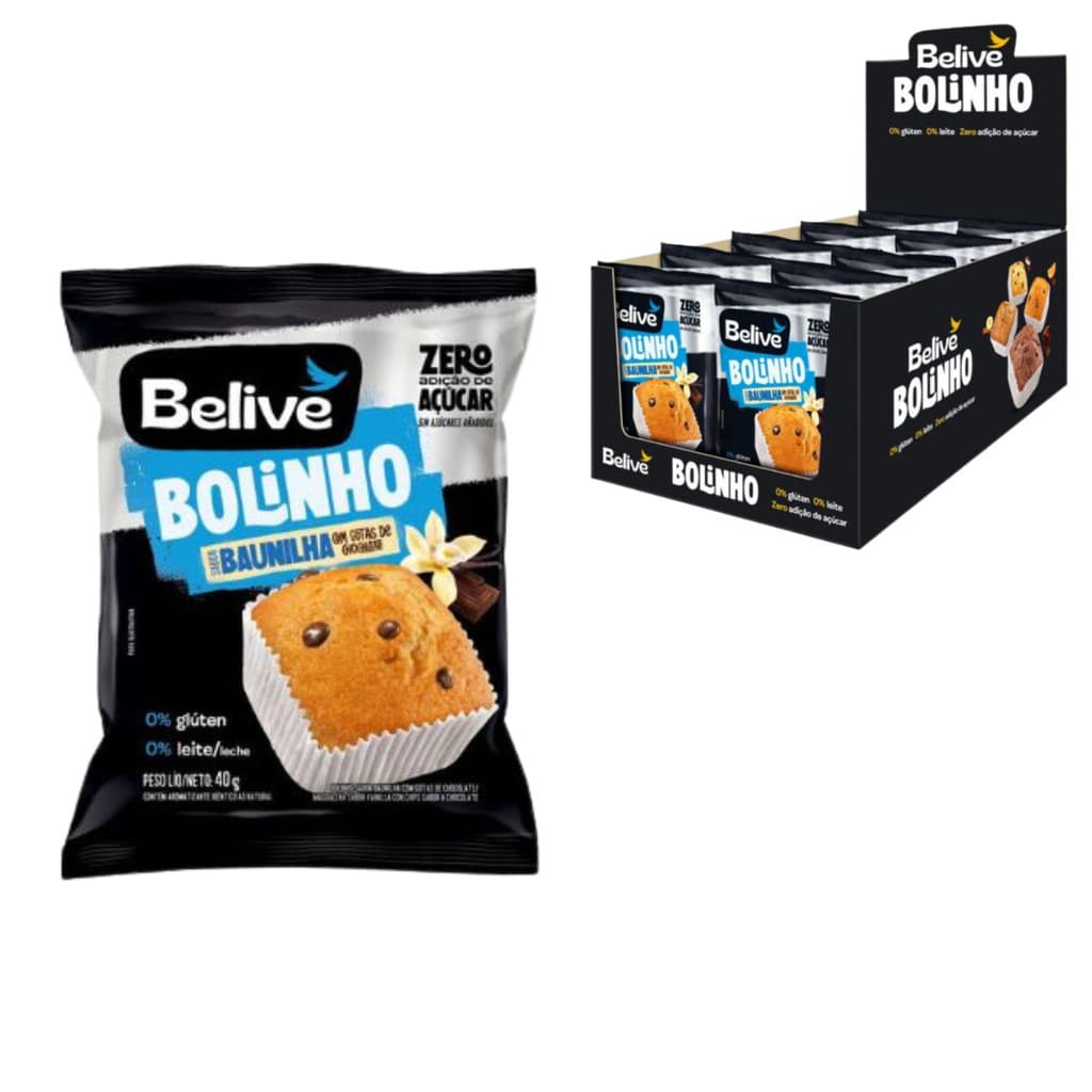 Kit 10 Bolinhos de Baunilha Sem Açucar Sem Glúten 40g Belive