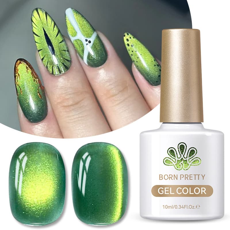BORN PRETTY Conta De Vidro Olhos De Gato Verde Gel Magnético Esmalte Glitter UV LED Verniz Manicure 10ml