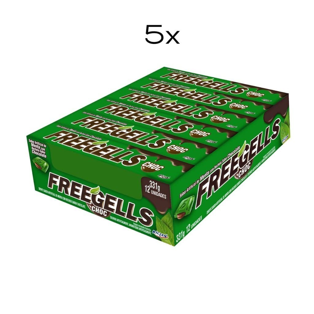 Freegells Menta com Chocolate Recheado – Kit com 5 Displays 12x31g