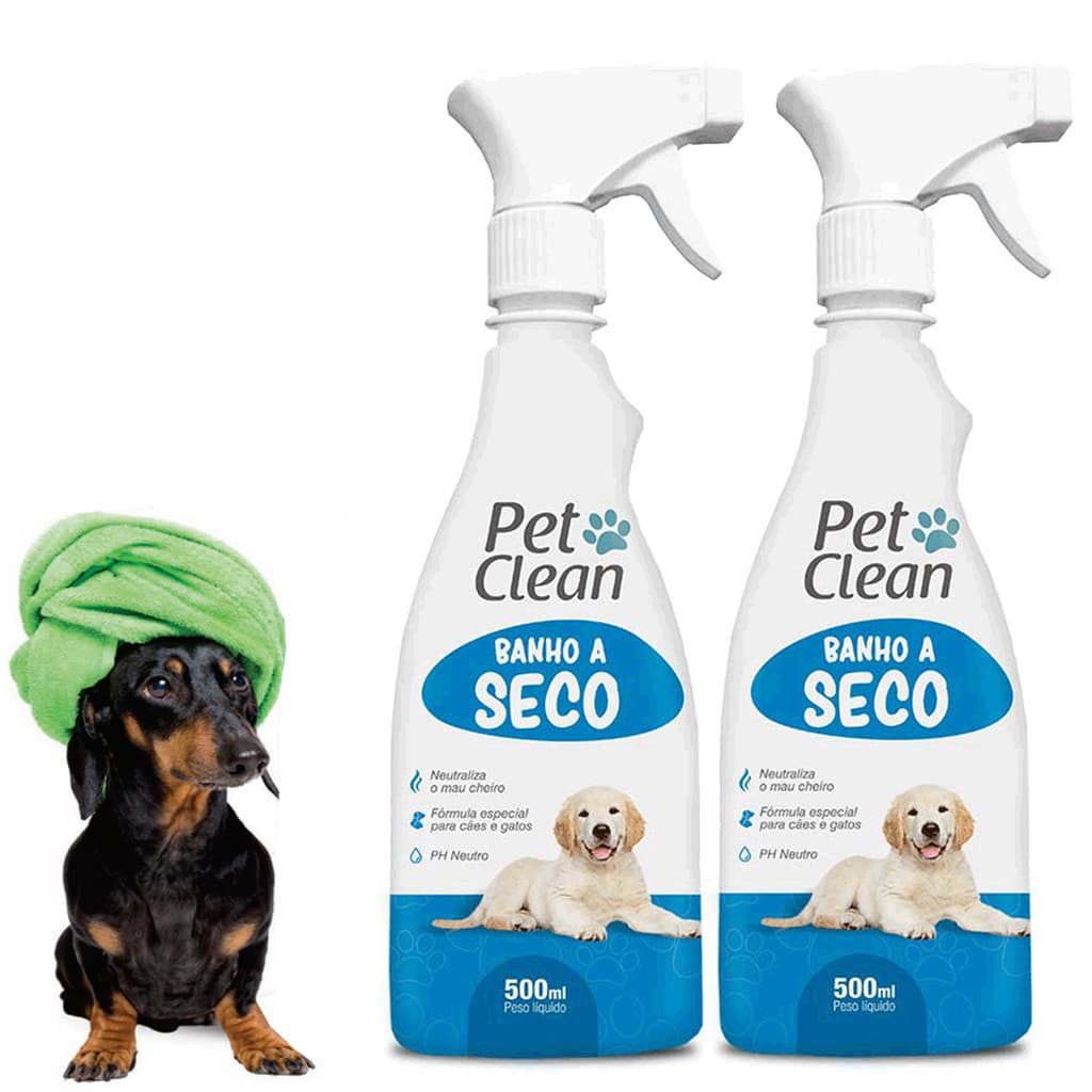 Kit 2 Banho a Seco Cães Gatos 500ml Líquido Spray Hidrata