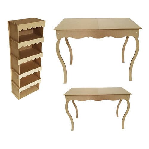 Kit Armário E Mesas Luis Xv Provençal Mdf Cru 1 Alta 1 Baixa