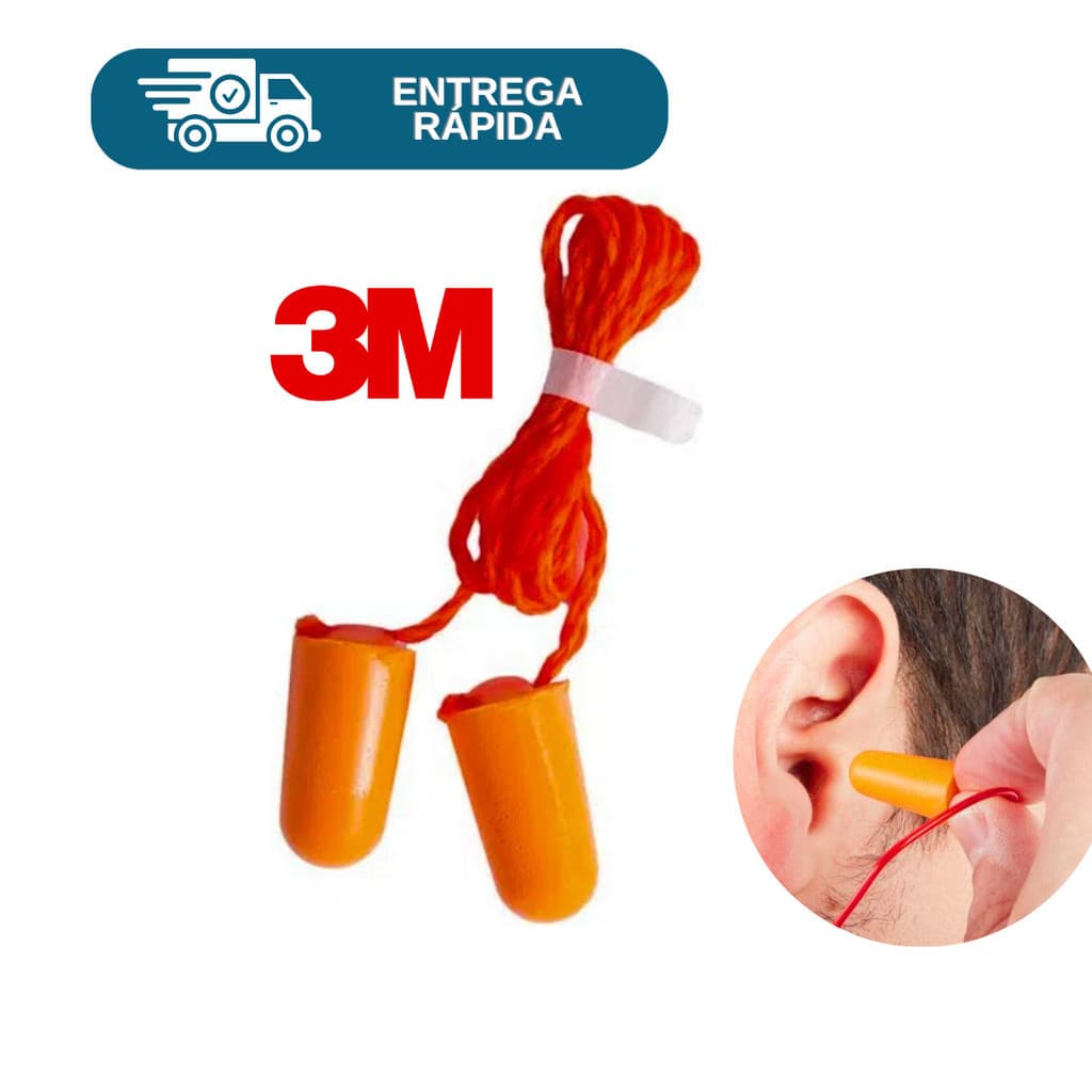 Protetor Auricular Plug De Espuma 3M 1110 Com Cordão Abafador Tampão Ouvido Para Dormir