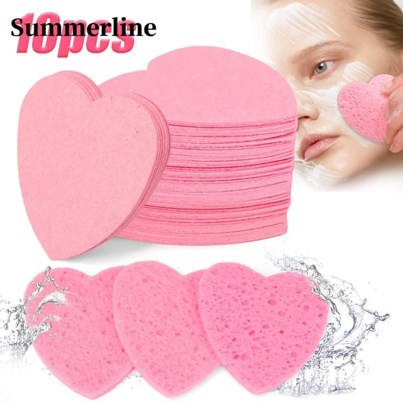 10 Pcs Remoção De Maquiagem Esponja Coração De Celulose Madeira Polpa Algodão Limpeza Facial Puff Cosmético