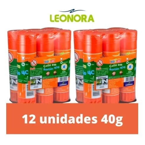 Cola Bastão Leo & Leo 40g Cola Escolar - 12 Unidades