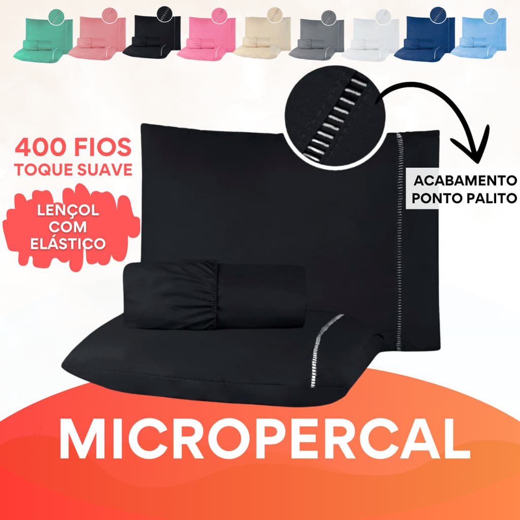 Jogo de Lençol Queen Size Micropercal Ponto Palito 400 Fios - 4 Peças - Antialérgico