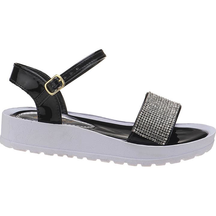 Sandália Birken Infantil Menina Sandalinha Feminina Sola Branca Fivela Preto LiaMalia